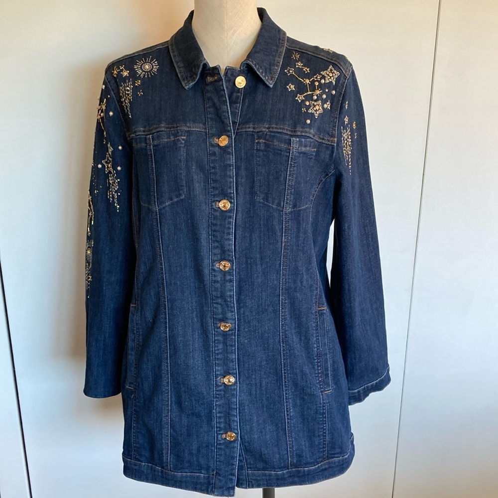 Chico's Blue Embroidered Jean Jacket - Picture 2 of 9